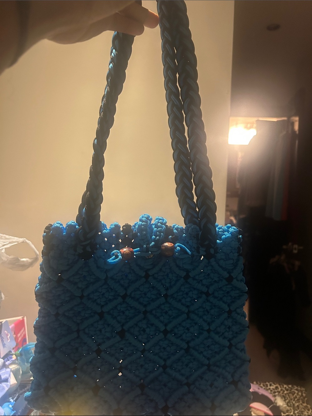 Braided Blue Macramé Shoulder Bag